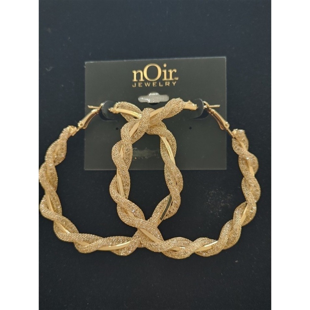 NWT nOir LG Gold Braid Chain Round Hoop Earrings 113280 - Picture 2 of 2